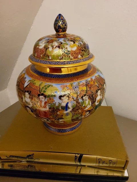 Vintage Ingwerglas mit vergoldetem hohen Tempeldeckel Geschenk atemberaubende chinesische Urne 3