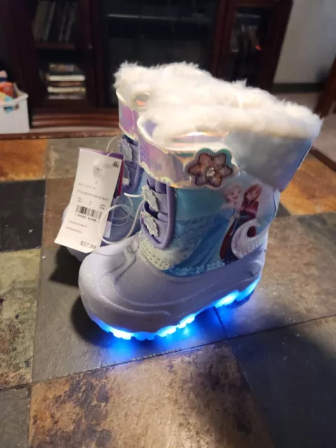 Toddler Girls Frozen  DISNEY Winter Boots LIGHT UP SIZE 6 ELSA Anna