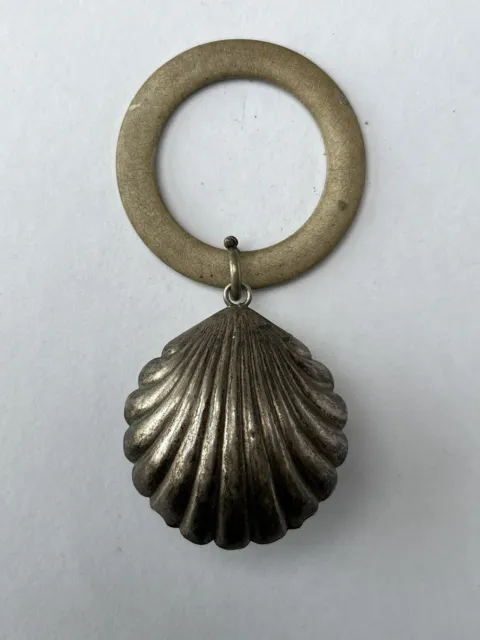 Vintage / Antique Silver Plated EPNS Scallop Shell Baby's Rattle Teething Ring