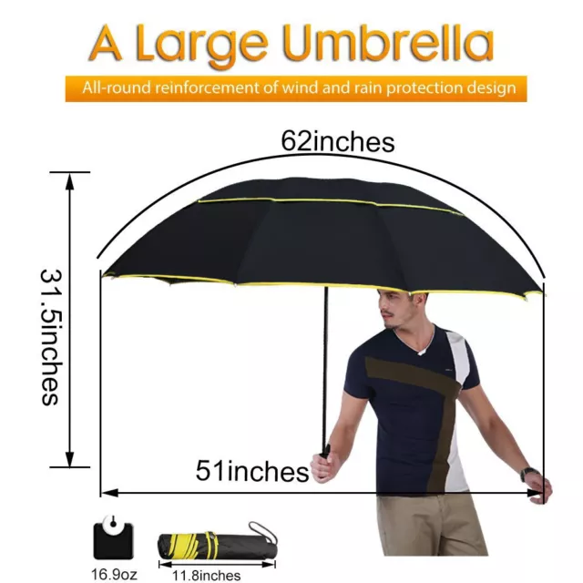62" Unisex Large Double Golf Rain Umbrella Paraguas Alloy Skeleton Umbrella Best