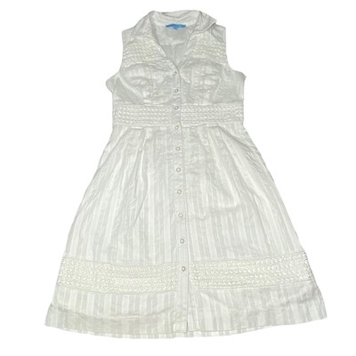 Antonio Melani Dress Womens 6 White Lace Crochet Accent Collared Button Front