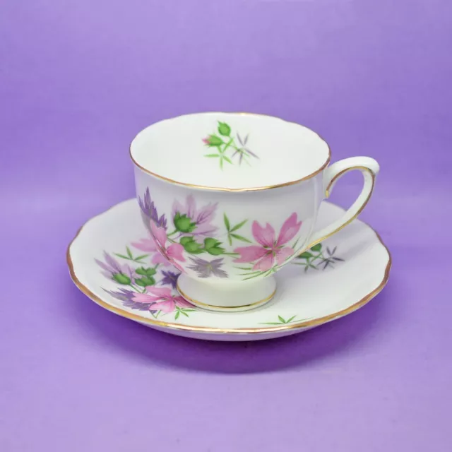 Royal Vale, Pink & Purple Flowers, Tea Cup & Saucer, Vintage, England 3