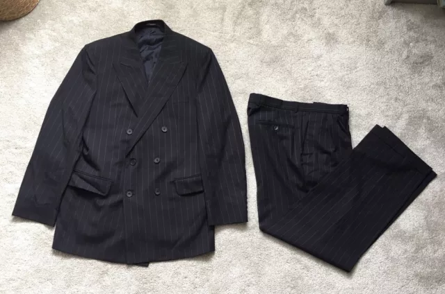 Tuta vintage DAKS of London Pinstripe 100% lana doppio petto blu 40R W34 L30