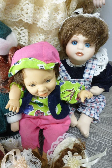 Lot of 11 Bisque Porcelain Cloth Jointed Doll Figurines American Mint DanDee 6