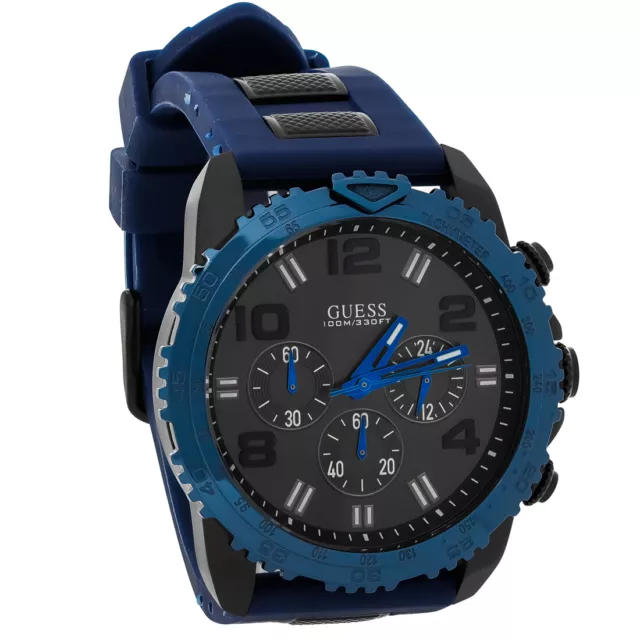 Guess Sport Mens Multifunction Black ION PVD Blue Strap Quartz Watch U0599G2