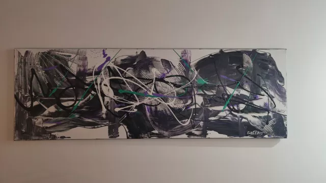 Tableau peinture moderne contemporain sur toile / chassis bois 120x40cm