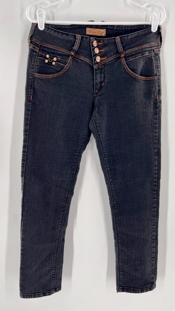 Watch LA Women's 32X28 Black Rhinestone Rose Gold Clasp Embellished Skinny Jeans