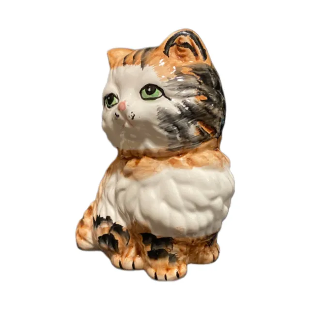 Vintage Ceramic Calico Cat Kitten Kitty Coin Piggy Savings Bank With Stopper