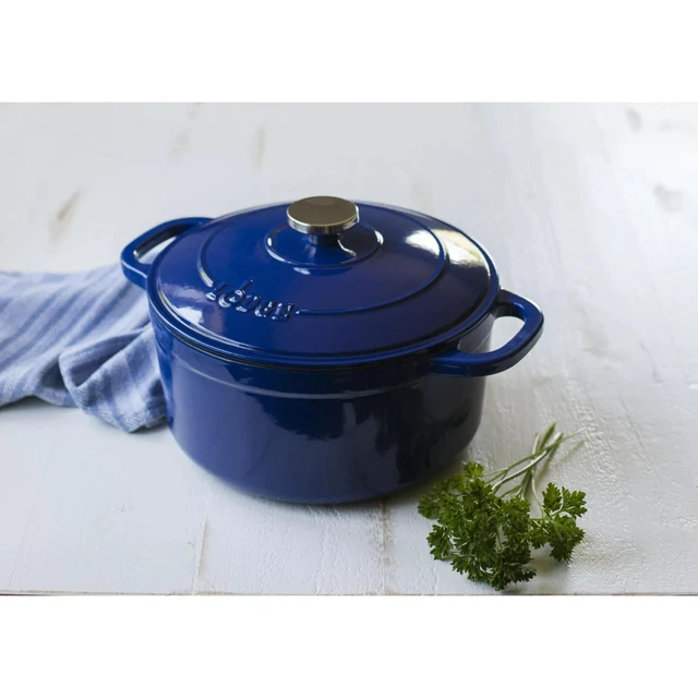Lodge Enameled Cast Iron 5.5 Quart Dutch Oven Cookware Pot, Indigo Blue