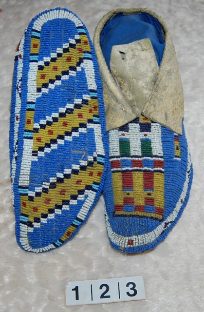 Native American Fully Beaded Sioux Indian 1880-1890, Sinew sewn, adult Moccasins