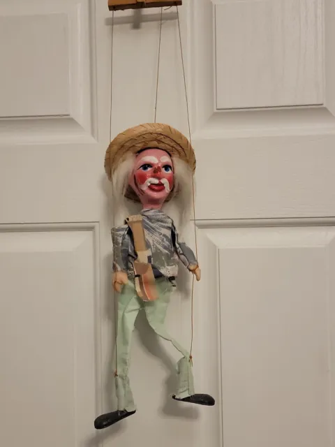VTG Mexican Folk Art Hand Crafted Boy Wooden String Puppet Marionette 15" Tall