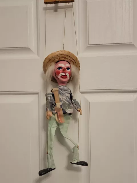 VTG Mexican Folk Art Hand Crafted Boy Wooden String Puppet Marionette 15" Tall