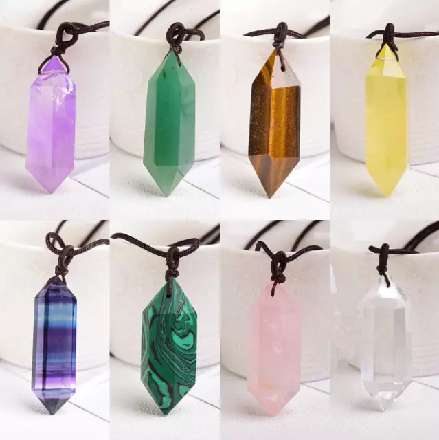 Natural Quartz Crystal Double Point Wand Reiki Pendant Necklace Chakra Healing