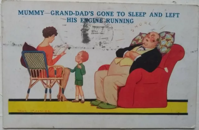 MUMMY Grandads Gone to Sleep SNORING Armchair Boy Comic PC Bradford 1933