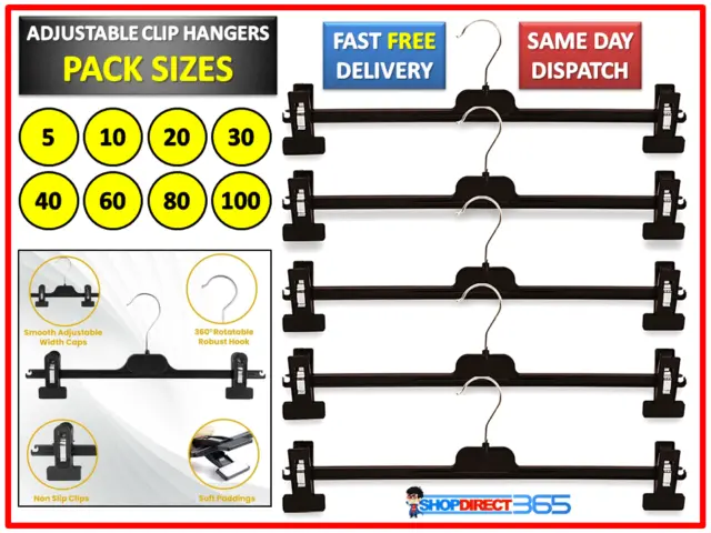 Black Plastic Adjustable Clip Hangers Clothes Coat Skirt Trouser Hanger Rack 343