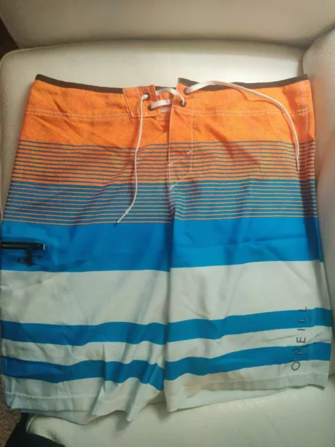 O'Neill Swim Board Shorts 36 Orange Blue Surf Stretch Men's 21" L 10" inseam