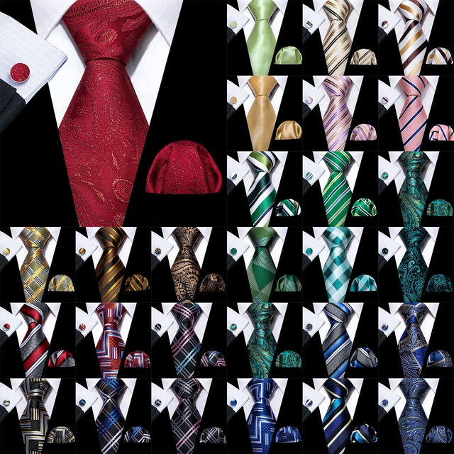 USA Mens ALL Silk Tie Striped Solid Paisley Necktie Hanky Cufflink Set Wedding