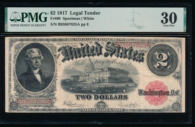 AC Fr 60 1917 $2 Legal Tender PMG 30 Jefferson !!!