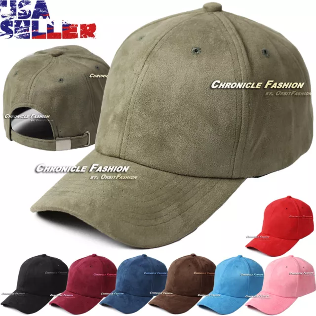 Suede Hat Baseball Cap Classic Adjustable Curved Visor Solid Plain Blank Dad Men