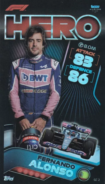 Topps F1 Turbo Attax 2022 Formule 1 Numéro Gc 2 Fernando Alonso Hero XXL Carte