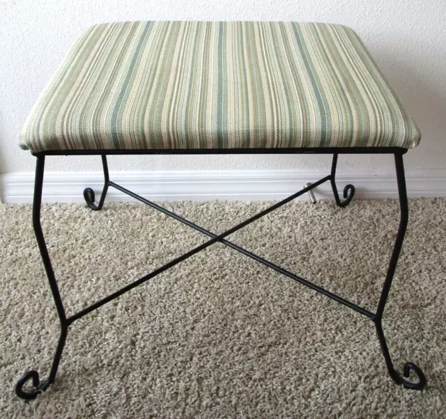 Vintage Legged Victorian Foot Stool Bench Wrought Iron 1900s Era Stripped Seat