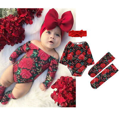 Baby Newborn Girl Flower Romper Bodysuit Jumpsuit Leg Warmer Outfits Jumpsuit