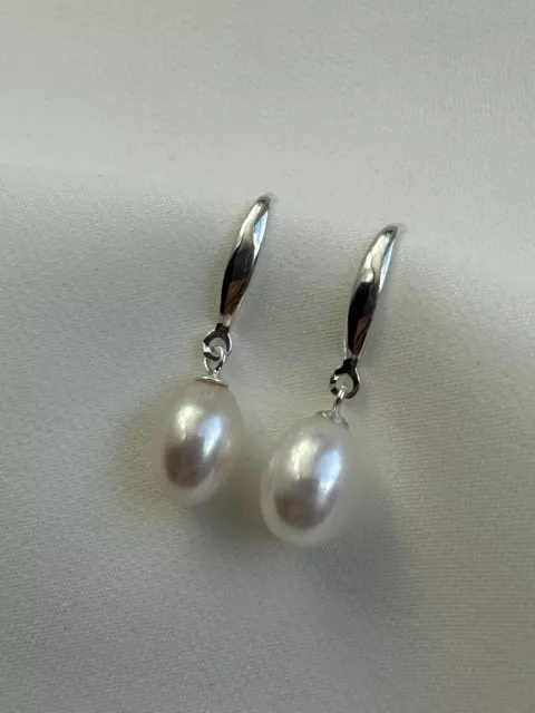 Elegant 925 Sterling Silver Freshwater Pearl Drop hook Earrings