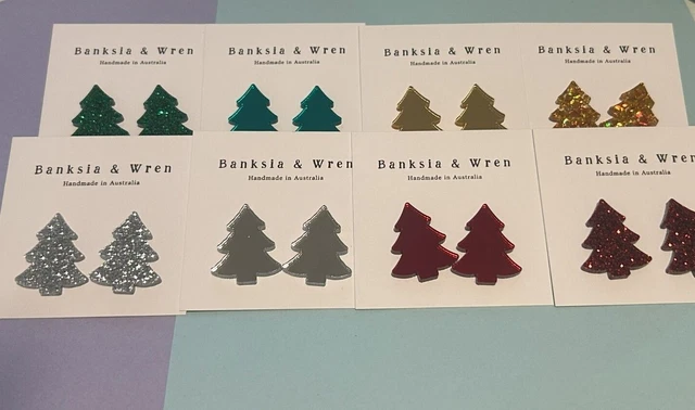 Sparkling Festive Christmas Tree Stud Earrings in Mirror and Glitter Acrylic