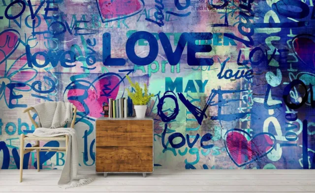 3D Love Graffiti Wallpaper Wall Mural Removable Self-adhesive  218
