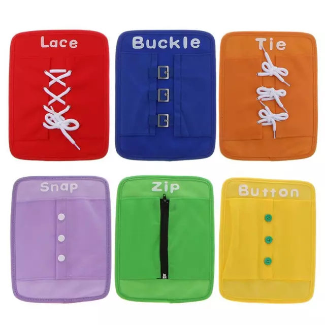 6pcs Kids Learn To Zip Button Snap Buckle Tie Lace Up Plates Educational Toy