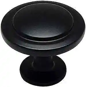 10 Pack -  5560FB Flat Black Cabinet Hardware Round Knob - 1-1/4" Diameter