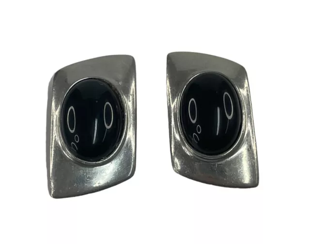 Vintage Ben Amun Silver Tone Black Cabochon Clip On Earrings