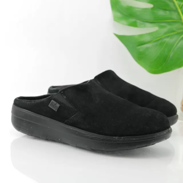 Fitflop Women's Loaff Clog Size 9 Toning Black Suede Slide Slip On Platform Shoe