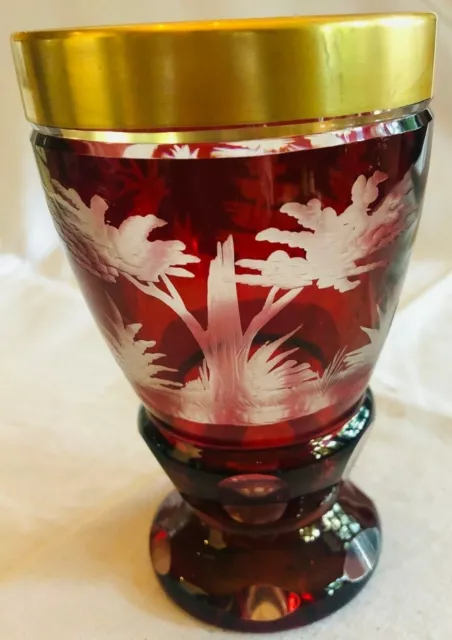 alter sehr schöner Böhmischer Glasbecher/Pokal "Hirsch im Wald" 2