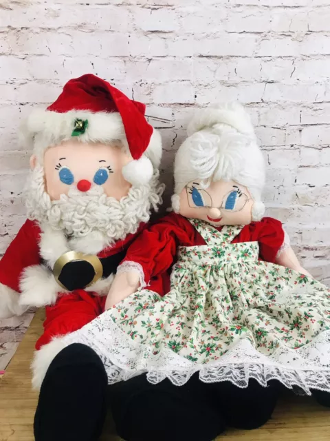 Vintage Santa Mr. & Mrs. Claus Large Plush Christmas Holiday OOAK Handmade Dolls