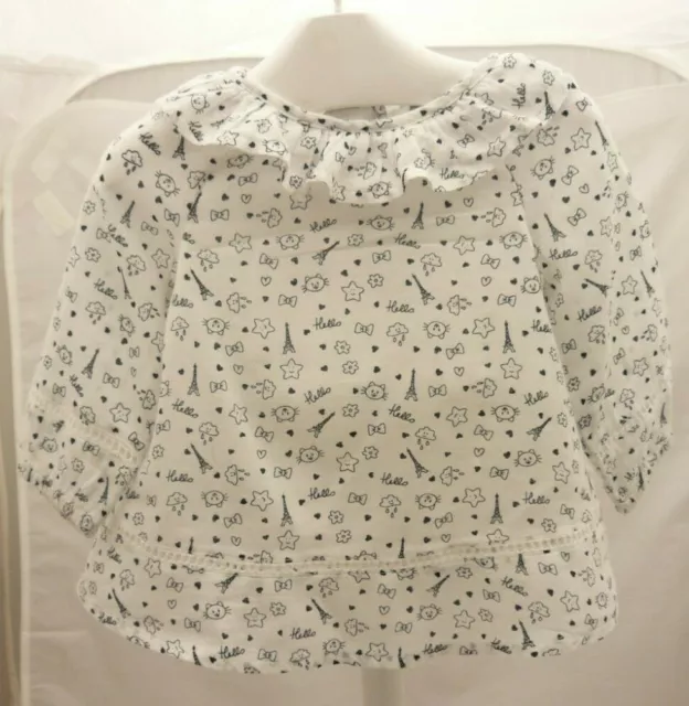 Orchestra blouse manche longue blanche motif étoiles chats bébé fille 3 mois