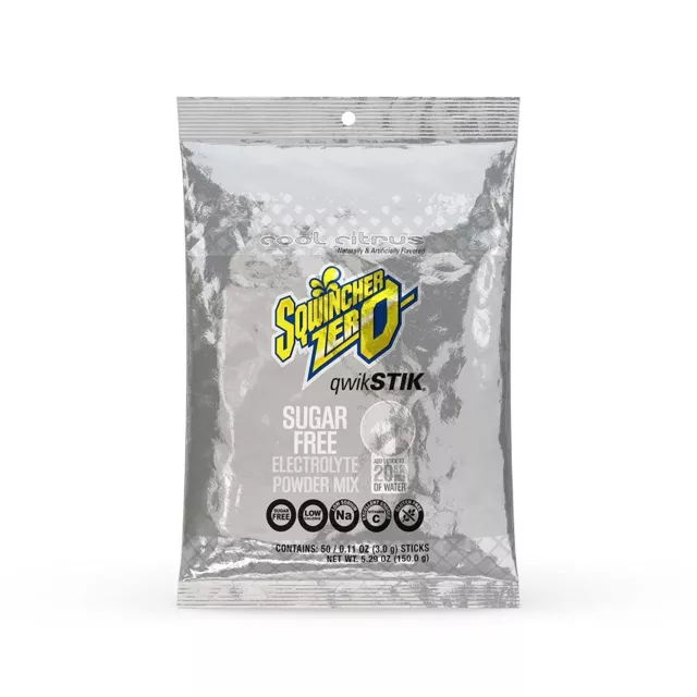 Sqwincher Zero Qwik Stik Sugar Free, Cool Citrus, .11 0z (Pack of 50)