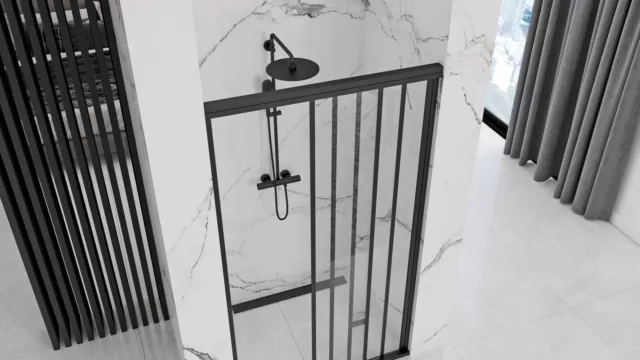 Puerta de nicho puerta de ducha de vidrio separador de ducha cabina de ducha puerta corredera negra 100x190 2