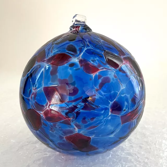 A GREAT GIFT! Calico Orb Blue Winter Solstice Kitras Art Glass Ornament