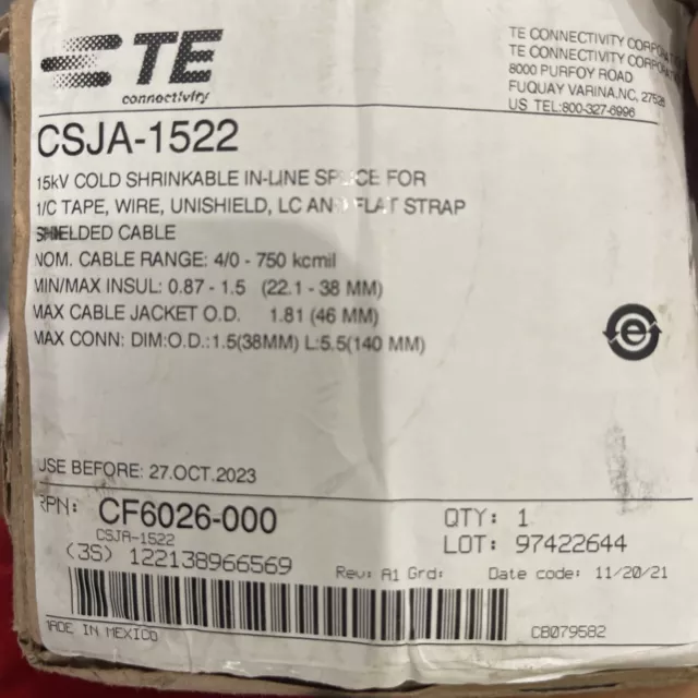 *NEW* Raychem CSJA-1522 15kV Cold Shrinkable In-Line Splice Last One