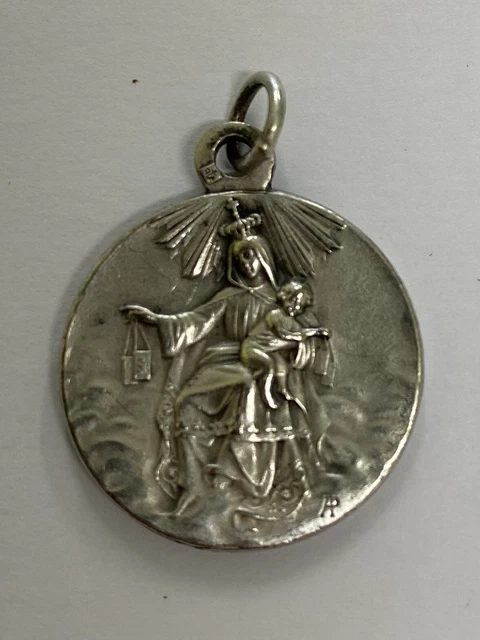 Médaille Religieuse Ancienne, Vierge à L'Enfant, Métal Argenté, Objet De Collection
