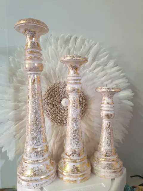 Beautiful Gold Wash Wooden Candle Holders