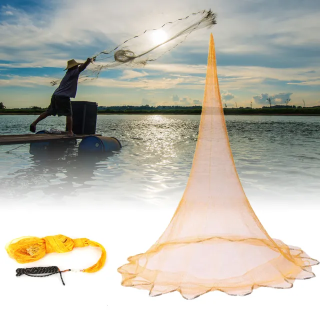 22FT Easy Throw Hand Fishing Cast Net Spin Bait Nylon Fish Mesh 6.6m w/  Sinker