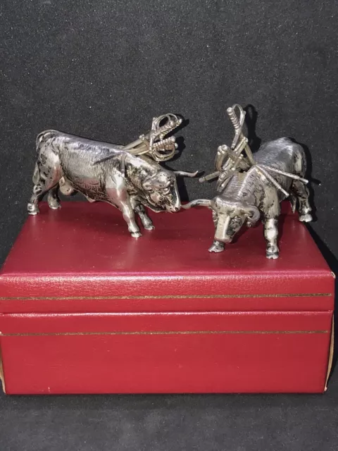 Antique Novelty Sterling Solid Silver Pair Of Cows Bull Form Of Cocktails Stick