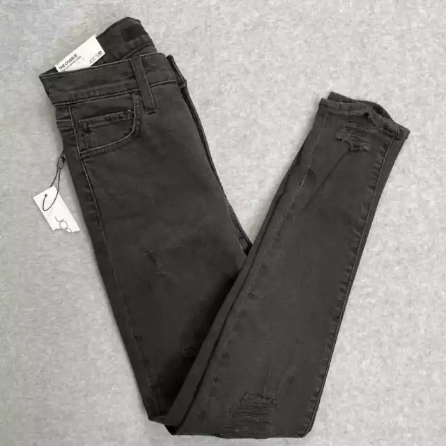 Joe's Jeans The Charlie Womens 24 Black High Rise Skinny Ankle Distressed New