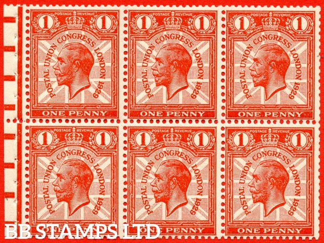 SG. 435b. NcomB2. 1d Scarlet. A mounted mint booklet pane of 6.  1929 PUC B72578