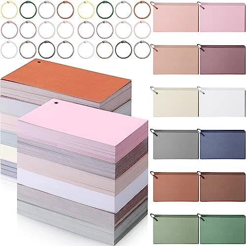 1440 Pcs Index Cards with Ring 12 Color Morandi Blank Flash Cards 3 x 5 Inch
