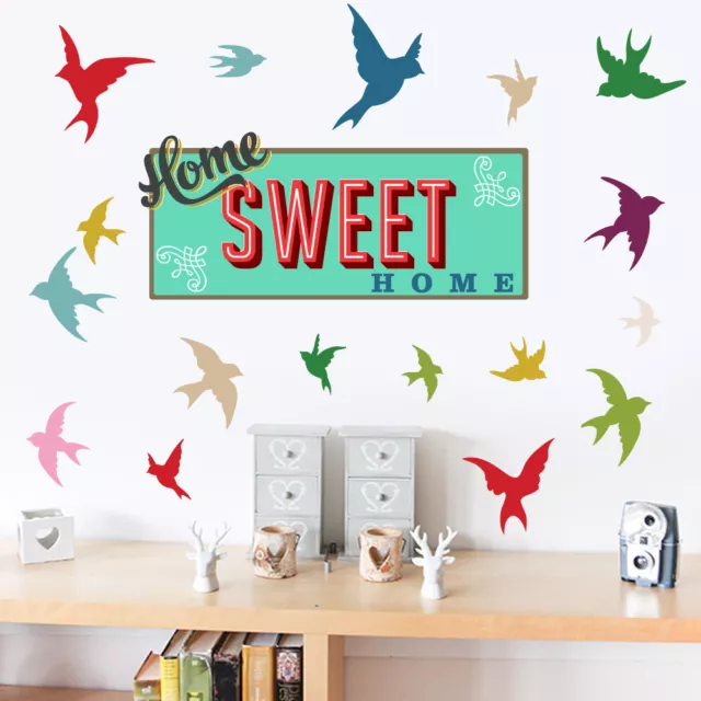 Home Sweet Home with Birds Design - Wall Art Vinyl Stickers Decals Murals