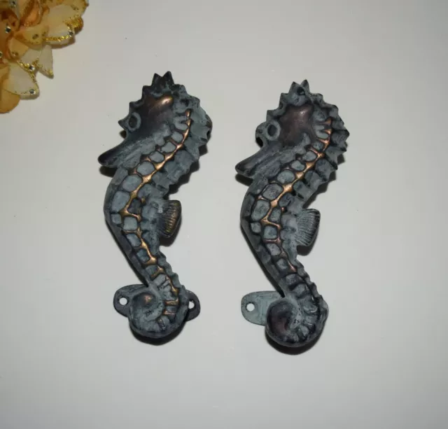 Seahorse Shape Cabinet Handles Brass Antique Look Sea Animals Door Puller HK317