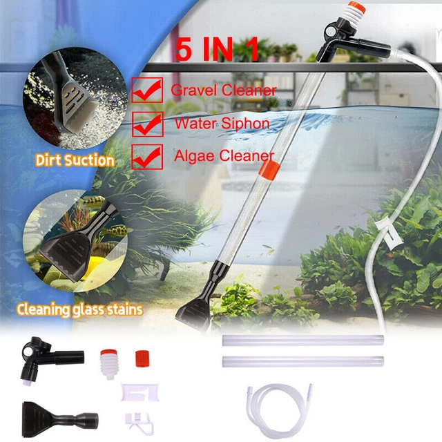 5IN1 Fish Tank Aquarium Siphon Pump Vacuum Gravel Water Filter Cleaner w/Pipe